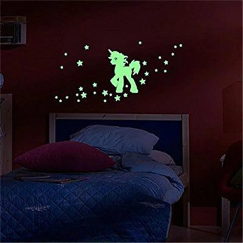 

Eva2king Luminous Cartoon Unicorn Stickers Decorative Fluorescent Glow In The Dark For kid Room Living Room Bedroom Fridge