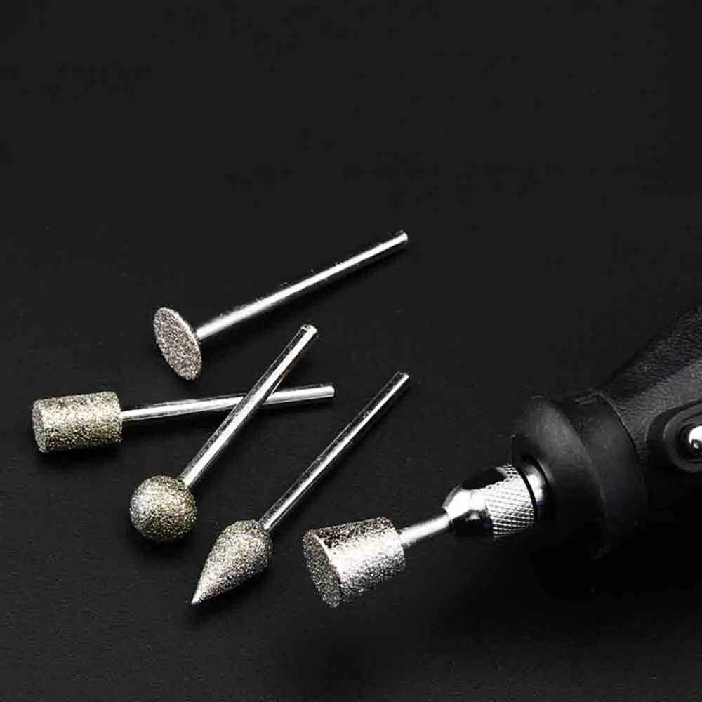 5Pcs Super-Thin Diamond Grinding Needle Bit Mounted Point Carving Tools Shank 3 mm Gemstone Jewelry off white jewelry counter display props super fiber fabric necklace bracelet frame jewelry display tray exhibition display set