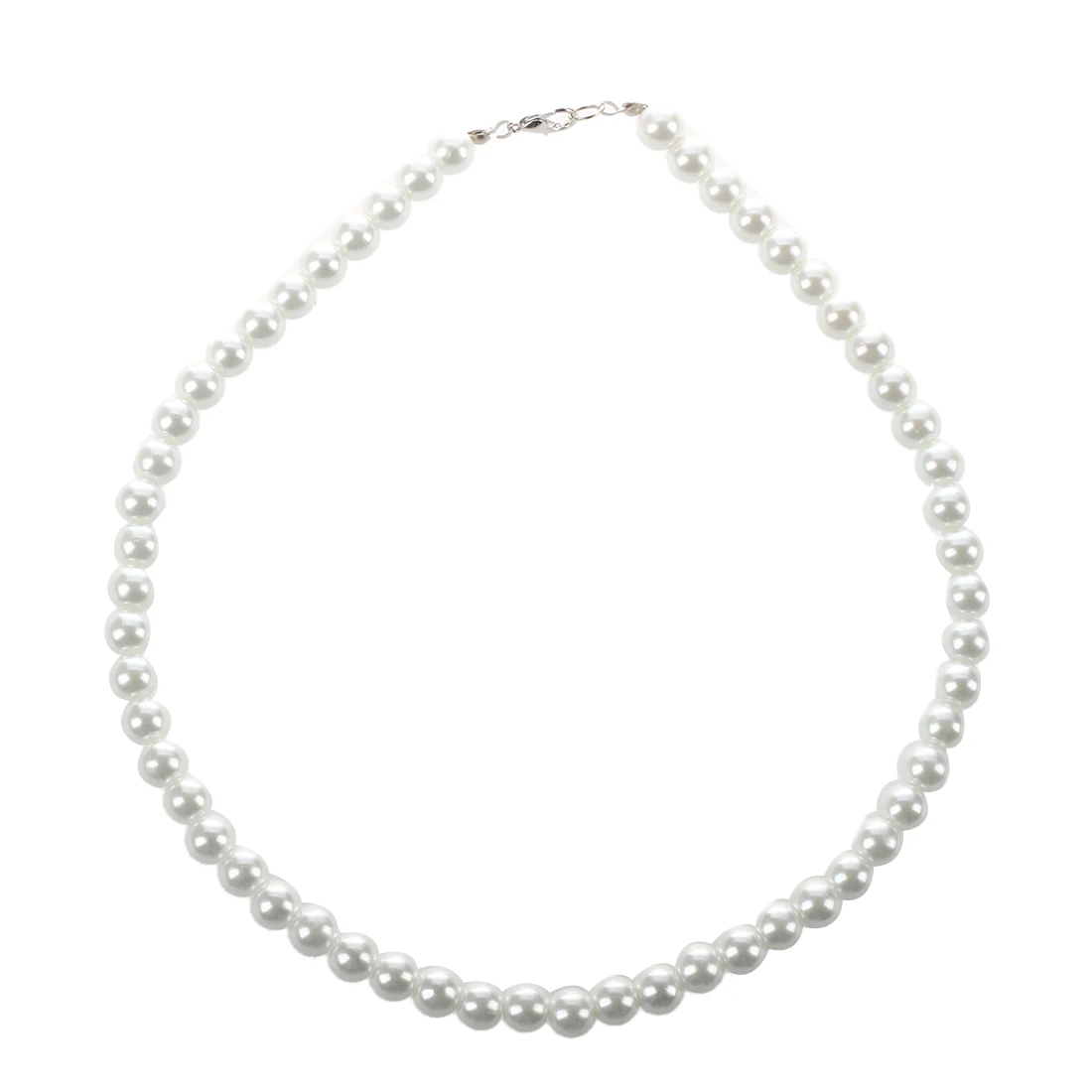 Ladies Lobster Clasp Round Faux Pearl Linked Necklace Whitein Chain