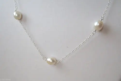 

free shipping 8-9mm AAA+ White Freshwater Rice Pearl 925 Sterling Silver Necklace 18