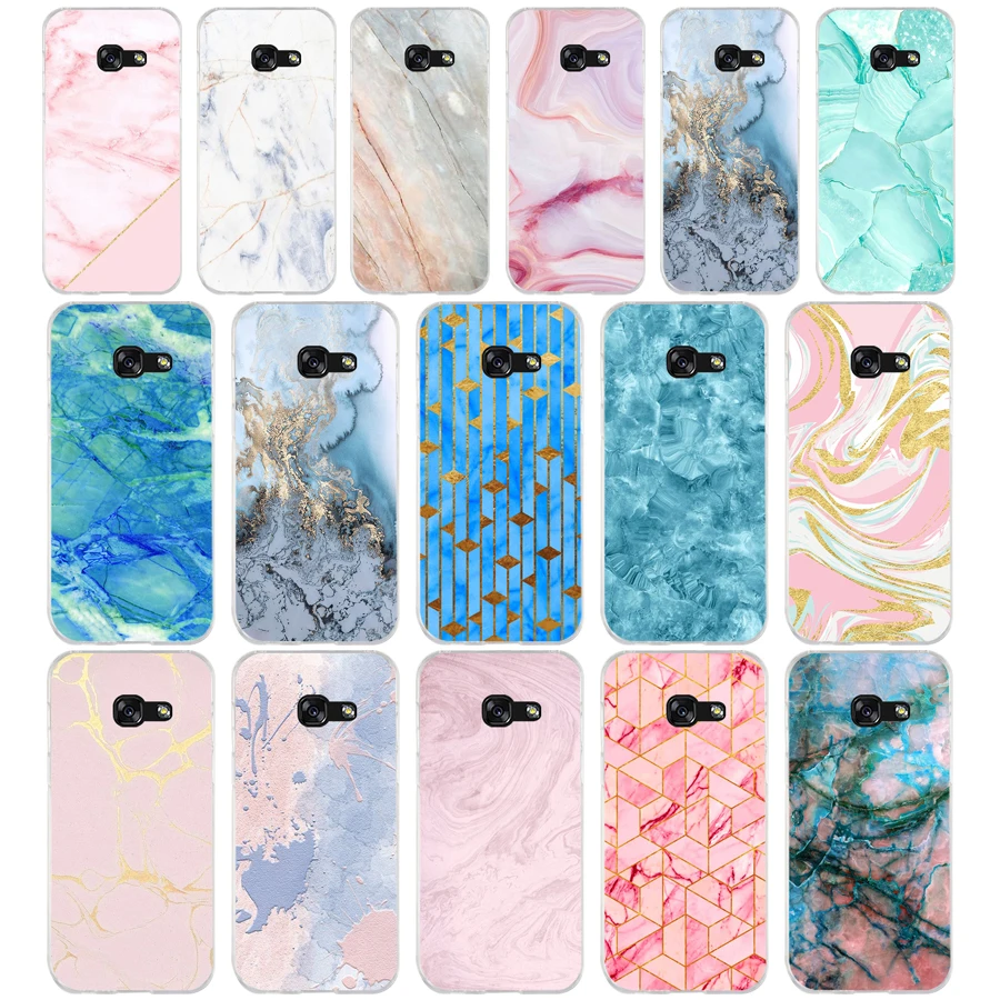 26AQ Pink Blue Ink Marble Soft Silicone Tpu Cover phone Case for Samsung galaxy a3 a5 2016 2017 a6 A8 2018 | Мобильные телефоны и