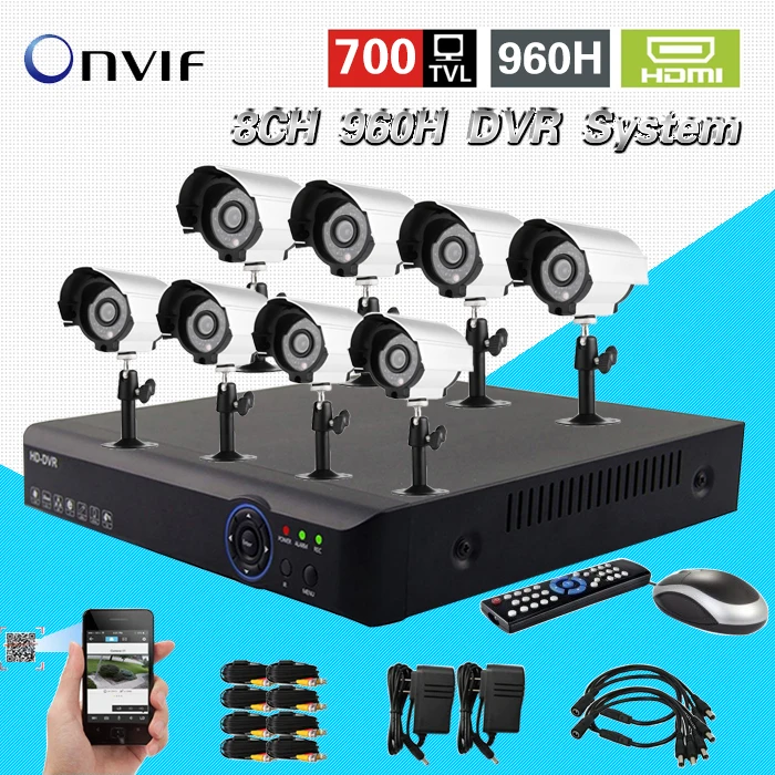 TEATE 8-канальный видеонаблюдения dvr система записи 960 h воспроизведения с безопасности 700tvl открытый водонепроницаемая камера dvr kit 8-канальный hdmi 1080 P CK-027