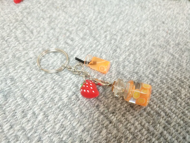Креативный мини-брелок с фруктовым соком для женщин, летний Забавный брелок с напитками, лучший друг, ювелирные сумки, автомобильный кошелек, брелок - Цвет: orange