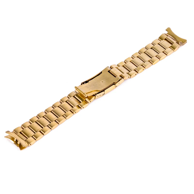 18/20/22/24mm Curved End Watch Band Unisex Stainless Steel Metal Wristwatch Strap Double Fold Deployment Clasp Bracelet 3 Colors