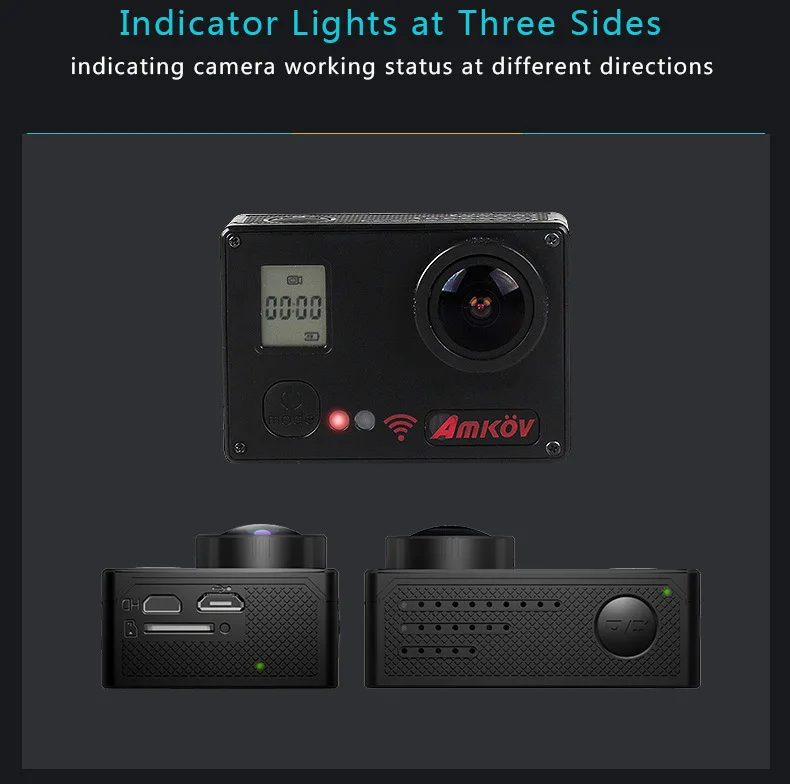 Amkov AMK7000S 4K Ultra HD 2 inches TFT WiFi Action Camera DV with Sunplus 6350M SPCA6350 OV4689 Image Sensor 170 Degree View Angle Remote Control Watch
