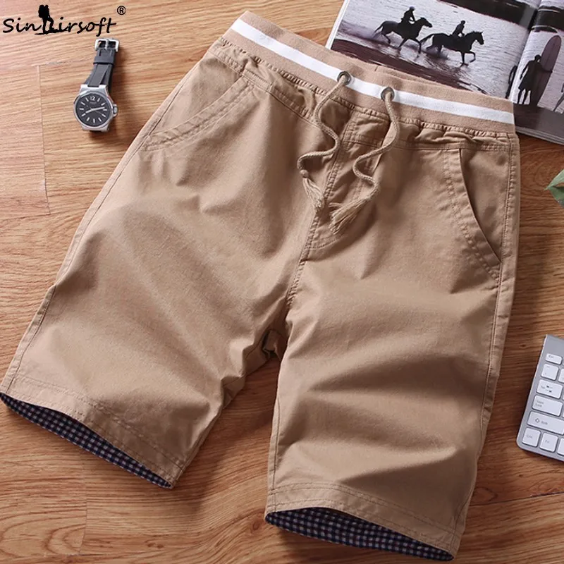 High Drawstring Waist Men's Stretch Casual Shorts 5 Color Beach Wear Straight Shorts Male Plus Size M-4XL Summer Sport Shorts