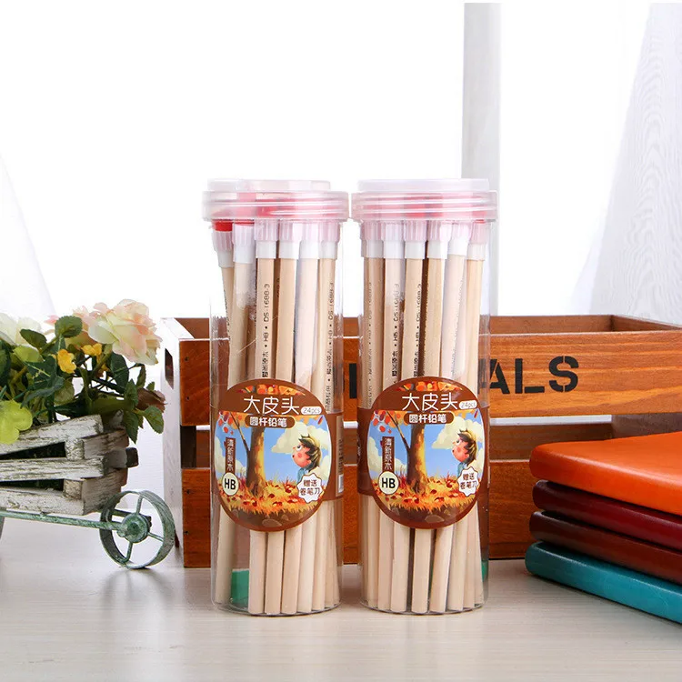 

24pcs HB log pencils with erasers for primary school students to write pencils and study stationery drop shipping Wholesale