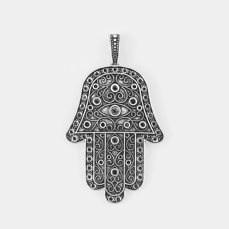 

2pcs Antique Silver Large Hamsa Hand Heart Eyes Palm Charms Pendant For Necklace Jewelry Making Findings 70*40mm