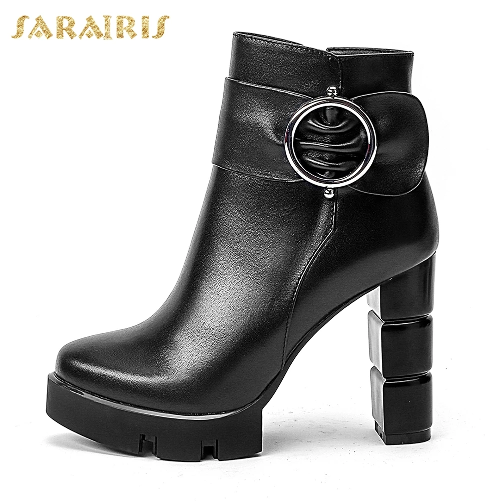 Sarairis 33 2018 Tacón Plataforma Mujer Arival Negro Nueva Up 40 Tamaño Gran Zapatos Cuero rojo Zip Alto Botas Vaca Tobillo De 88xfwdr4q