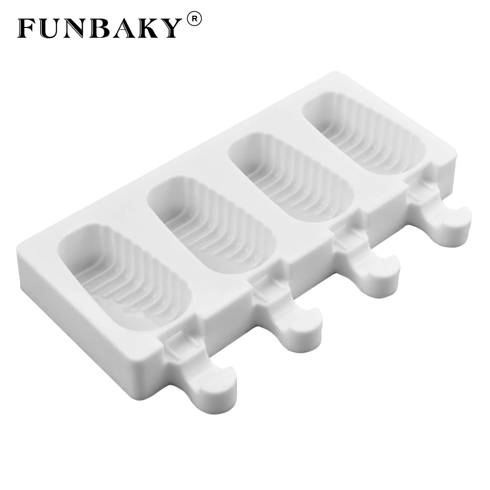 FUNBAKY 4 полости пищевого силикона Ледяной формы для крема детей дома с палочками