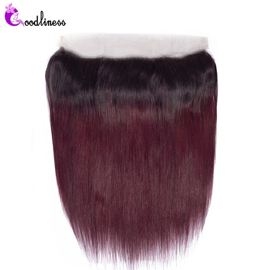 

Goodliness 13x4 Pre Plucked Ombre Lace Frontal 1B/99J Two Tone Ombre Ear To Ear Frontal Closure Remy Human Hair Frontal Closure