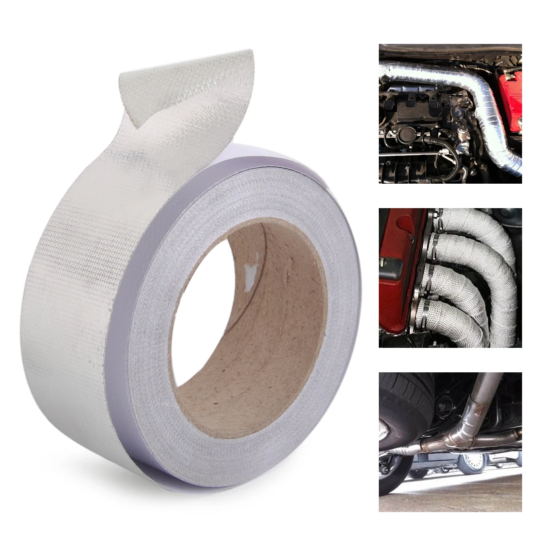 

DWCX Silver Aluminum Reinforced Tape Heat Resistant High Temperature Shield Wrap for Intake Pipe Suction kit Intercooler Pipes