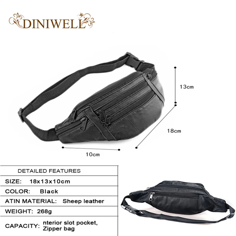 DINIWELL الأزياء جلد طبيعي الرجال متعددة الوظائف السفر أكياس مضحك الصدر حزمة الرجال الخصر حزمة hiqh جودة الرجال الخصر حقيبة