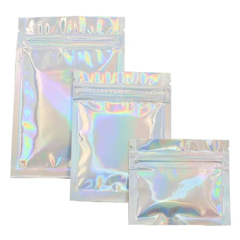 

Wholesale Price PET Holographic Food Storge Flat Zip Lock Bags Laser Mylar Foil Pouch Reusable Cosmetic Package Bag 100 PCS