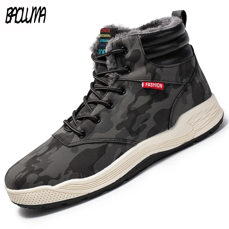 

New Winter Men Snow Boots High Quality Plush Man Ankle Boots Snow Slip on Warm Fur Lace-Up Male Winter Shoes Plus Size 39-47