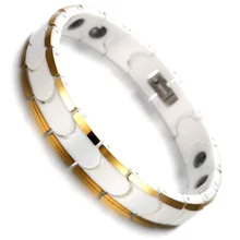 Ceramic Magnetic Hematite Mens Bracelet White & Gold Health Care Link Chain Jewelry B1405