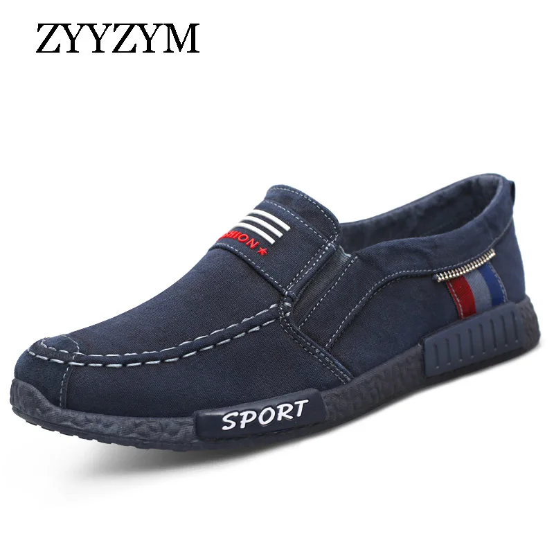 

ZYYZYM Men Casual Shoes Autumn And Spring Denim Slip-On Style Shoes Men Plush Keep Warm Fashion Men Shoes