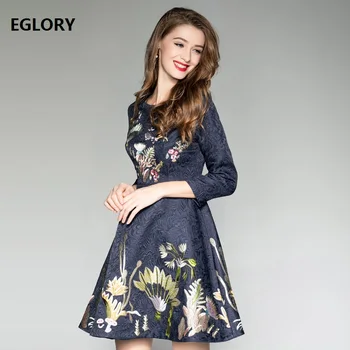 

Vintage Retro Dress 2018 Autumn Winter Fashion Party Elegant Women's Dress O-Neck Exquisite Embroidery Large Swing Dress Vestido