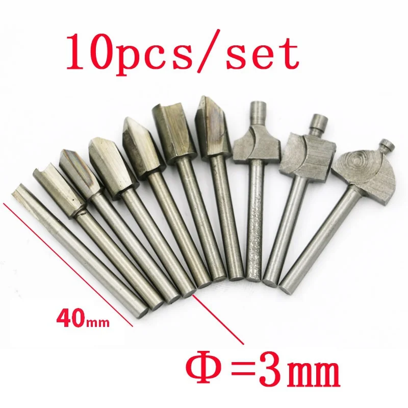 

HSS Router Bits Wood Cutter Milling Fits Dremel Rotary Tool Set 10pcs 1/8" 3mm