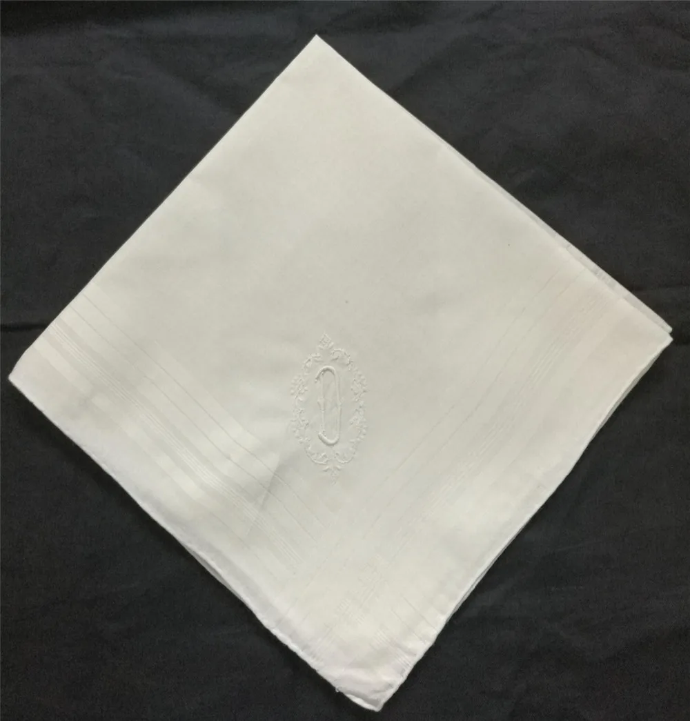 

12PCS/Lot Fashion Men's Monogrammed Handkerchiefs 16.5x16.5"White Cotton Wedding Hankies with White Single Initial D Embroidered