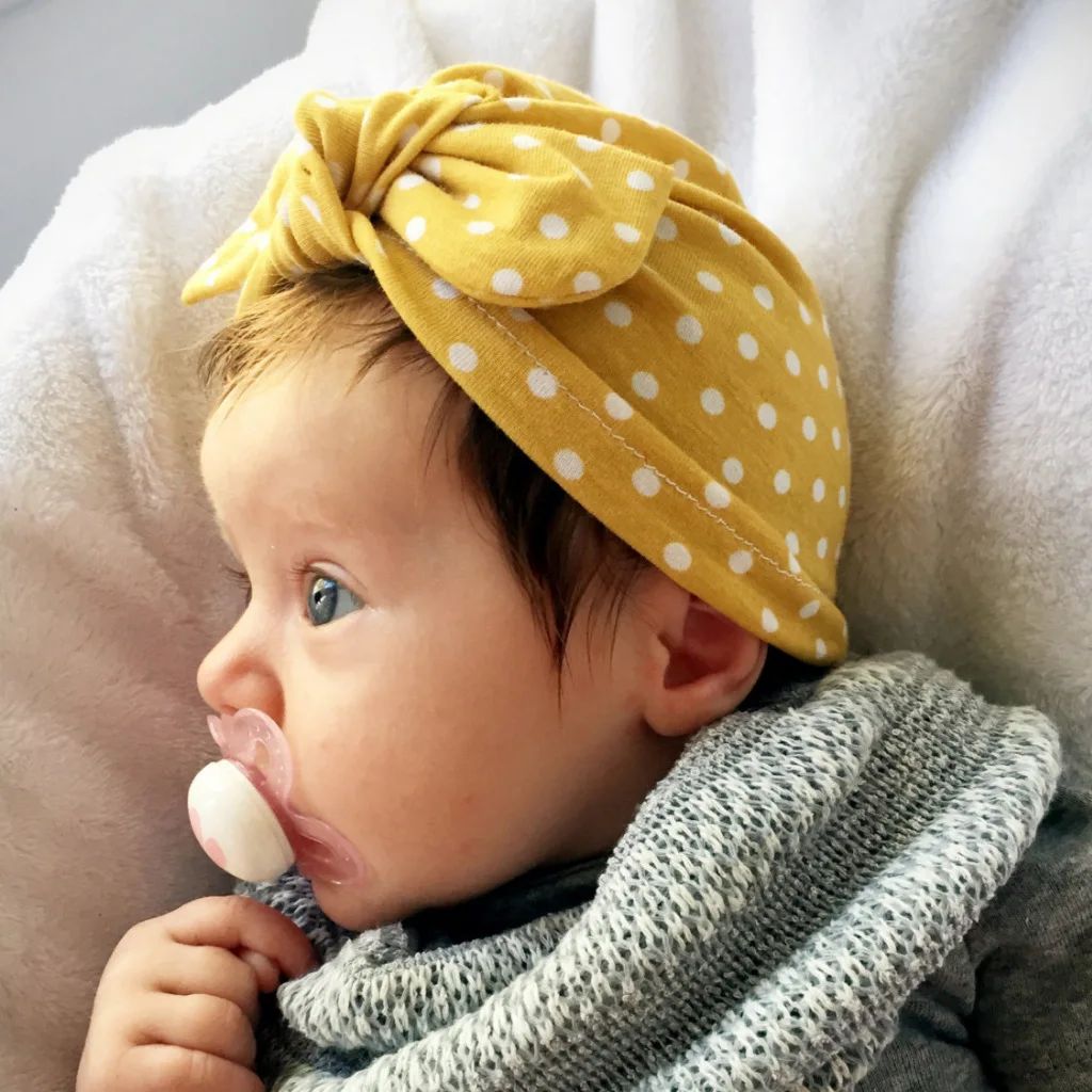 Baby Turban Hat with Bow Children Bandanas Cotton Dot Blend Newborn ...