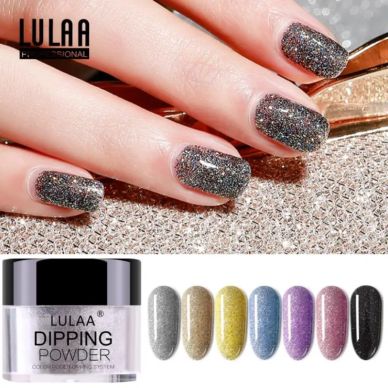 LULAA مسحوق غمس مجموعة مسمار بريق الفرنسية مسمار البولندية الثلاثية الأبعاد مانيكير الجافة الكروم الصباغ غمس مسحوق ل رسومات أظافر