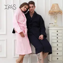 XMS Фирменная Новинка Вафельный Халат для мужчин женщин хлопок Терри Ночная рубашка Дамы пижамы длинные мягкие домашние отель