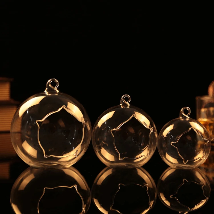 2015 New Hanging Seated Glass Ball Candle Holder Lace Opening Flower