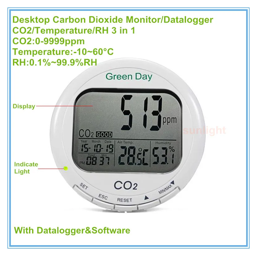Настольный монитор качества воздуха в помещении CO2 температуры и RH 3 1 метр с USB