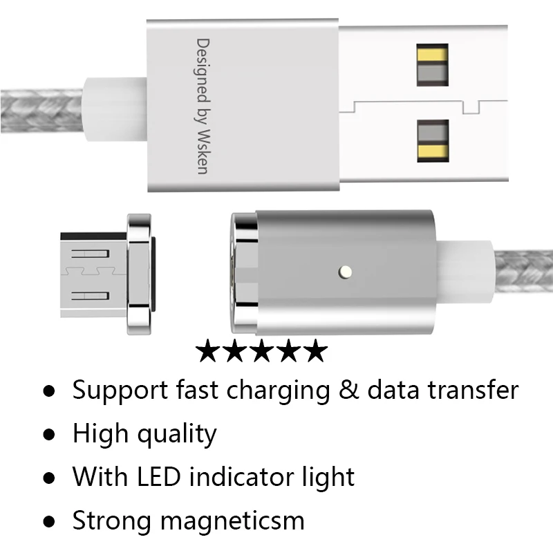 Магнитный зарядный кабель WSKEN Mini 2 usb type C Micro USB для быстрой зарядки samsung galaxy S9 S8 huawei для iPhone USB-C