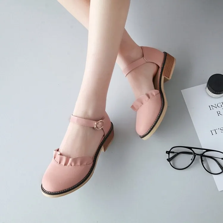 

Big Size 11 12 13 Ladies high heels women shoes woman pumps One-word buckle Pure color Rough-heeled single shoes