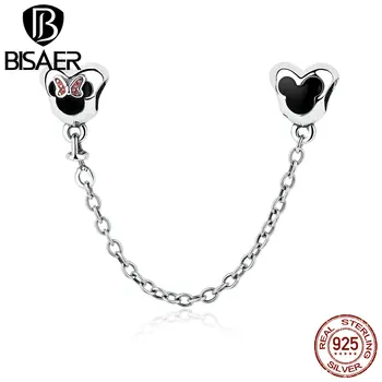 

925 Sterling Silver Minnie Mouse Safety Chain Stopper Charms Beads Fit BISAER Charm Bracelets for Women Jewelry Making WEUS357