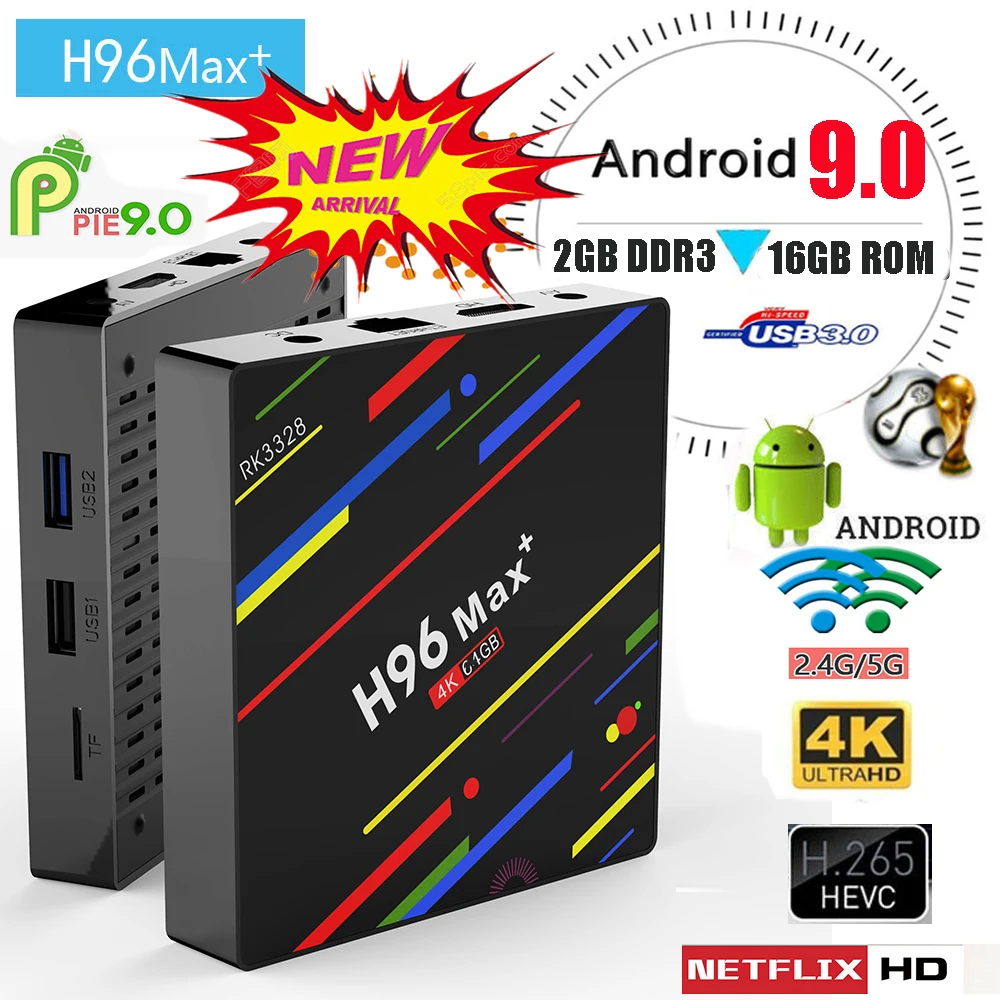 

H96 MAX Plus TV Box Android 9.0 2GB 16GB Smart TV + iptv Rockchip RK3328 1080P H.265 4K Google Play Netflix Youtube media player