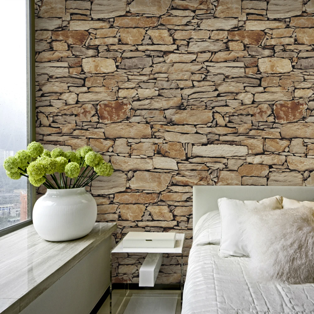 Popular Faux Brick Wallpaper-Buy Cheap Faux Brick Wallpaper Lots HaokHome Vintage Faux Stone Brick Wallpaper Rolls Tan/Sand/Grey 3D Realistic Paper Murals - Popular Faux Brick Wallpaper-Buy Cheap Faux Brick Wallpaper Lots