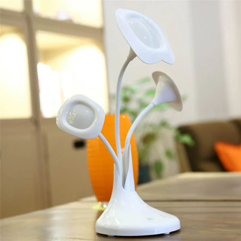 LAIDEYI Modern Three Heads Desk Lamp Lampara Morning Glory Table Lampe Rechargeable USB Lamp Touch Senser Decorative Night Light