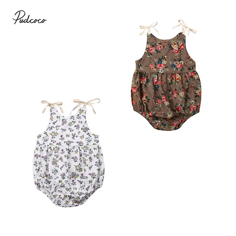 2019 бренд Boho новорожденных девочек боди цветочный принт плечевой ремень без рукавов комбинезон Солнечная детская одежда наряд 0-24 м