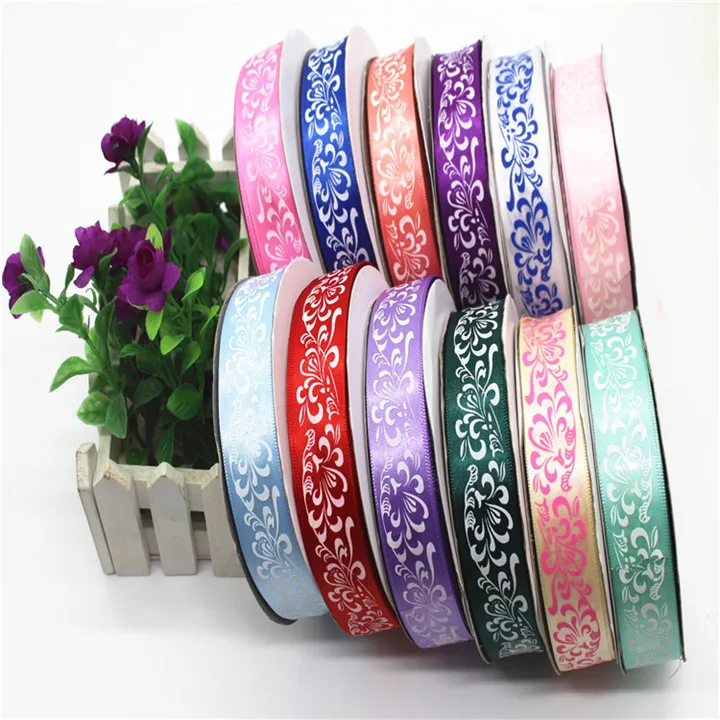 2  2.5cmx50Yard Blue And White Porcelain Printing Ribbon Fabric Wedding Party Supplie Handmade Satin Ribbon Belt Hair Accessories