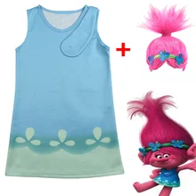 Парик тролля+ платья, комплект, детские костюмы для девочек, карнавальные детские костюмы, летнее платье для девочек, одежда с троллями, вечерние платья, 6523