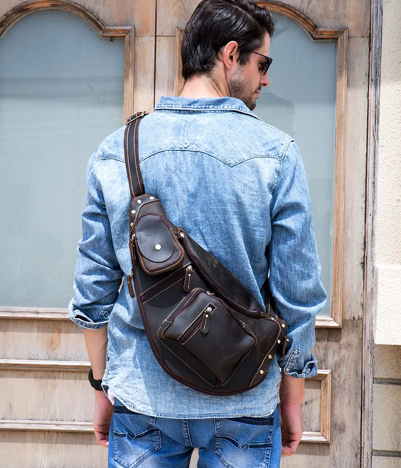 Мужская винтажная нагрудная сумка из натуральной кожи, большая кожаная сумка через плечо crazy horse, сумка через плечо из воловьей кожи, сумка через плечо для iPad, сумка для путешествий