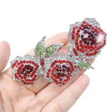Bella Fashion Clear Red Flower Rose Brooch Pin Austrian Crystal Rhinestone Brooch For Women Party Jewelry Christmas Gift