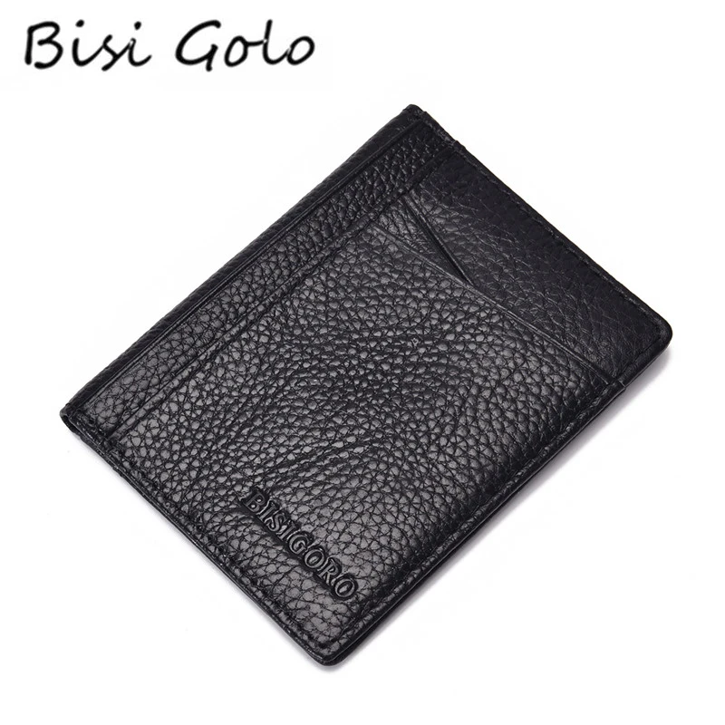 

BISI GORO 2019 Black Wallet Credit Card Holder Cow Leather Unisex Card Wallet High Quality Casual Purse Slim Mini Money Bag