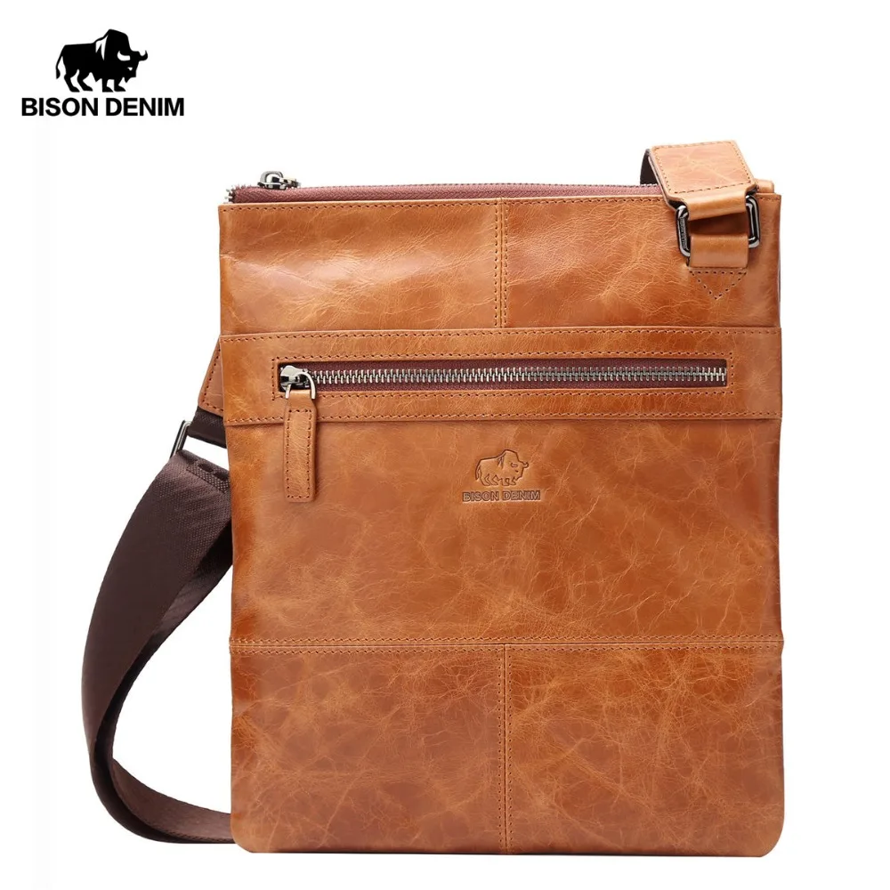 

BISON DENIM Designer Genuine Leather Men Bags Shoulder Messenger Bag Men High Quality Luxury Vintage Crossbody Bag W2442-1V
