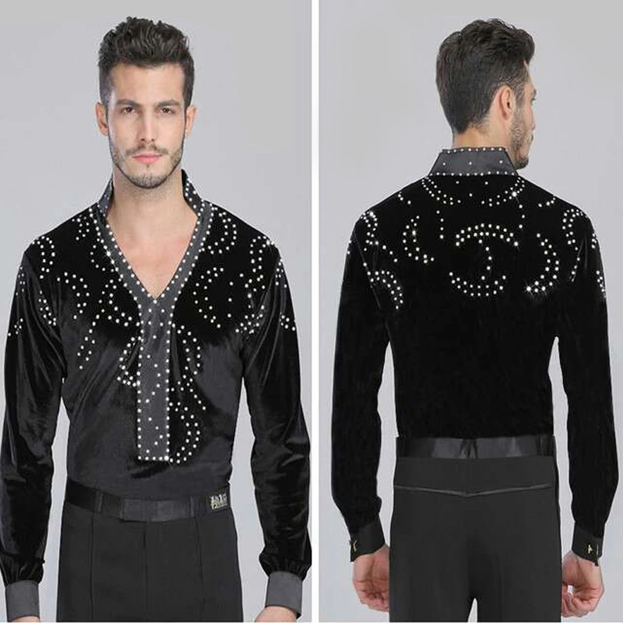 New style men's Latin dance costumes spandex long sleeves men's latin