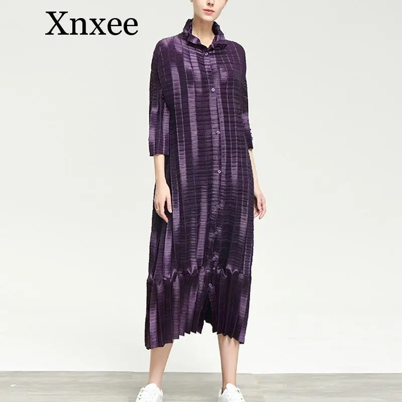 

Женский однобортный свободный Тренч Xnxee, плиссированный однотонный длинный Тренч большого размера, весна 2019
