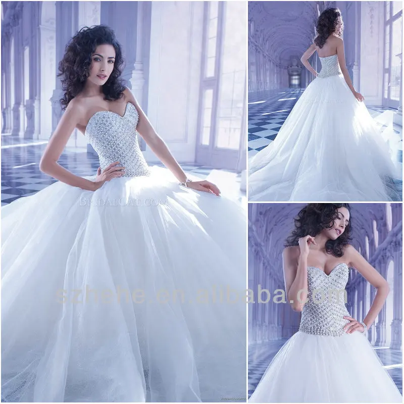 JM.Bridals CY1007 Fabulous Sweetheart Chapel train Pearls Tulle ball wedding gowns 2014 | Свадьбы и торжества