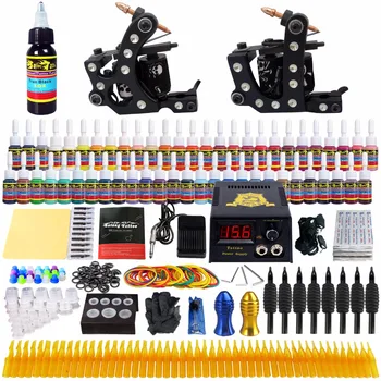 Solong Tattoo Complete Tattoo Kit 2 Machine Guns Complete Set Power Box 54Color Ink Needle TK256 complete tattoo kits 8 wrap coils guns machine 1 6oz black tattoo ink sets power supply disposable needle free shipping