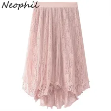 Neophil Summer 3 Layers Mesh Tulle Asymmetrical Lace Midi Skirts Womens Puffy Hollow Out Gothic Style Saias Femininas S1533