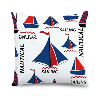 

Nautical Sailing Pattern of Throw Pillow Covers Vintage Design Linen Cotton Special Personalized Sofa Cushion Cover Pillowcase