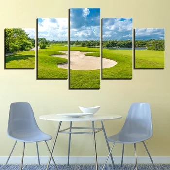 

Canvas Paintings Living Room Wall Art 5 Pieces Golf Course Posters HD Prints Blue Sky Green Lawn Home Decor Shipped 24 Hour