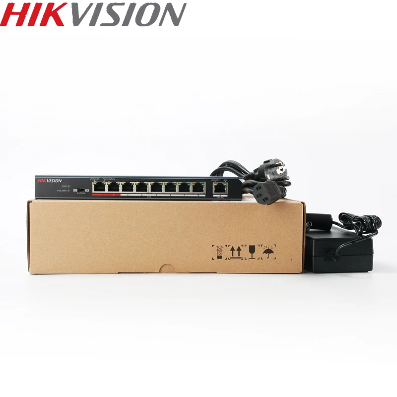 Hikvision DS-3E0109P-E Неуправляемый коммутатор PoE 8 портов 10/100 Мбит/с адаптивный металлический материал для 8-канального NVR и ip-камер видеонаблюдения